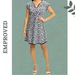 Emproved Animal Print Shirt Sleeve Knit Mini Dress Navy White Sustainable